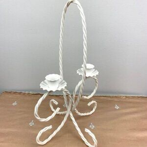 Vintage Boho White Twisted Rope Metal Candle Holder